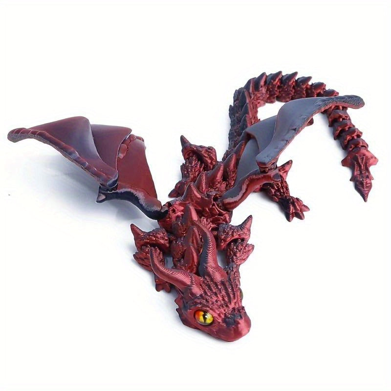 3D Printed Dragon Figurine with Articulated Two-Horned Fantasy Design, Six Color Combinations and Random Eye Details for Gothic Shelf, Desk and Room Decor