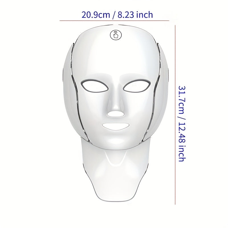Seven-Color Facial Mask Device with USB Charging, White Face and Neck Beauty Care Instrument for At-Home Skincare Routines and Thoughtful Gifts