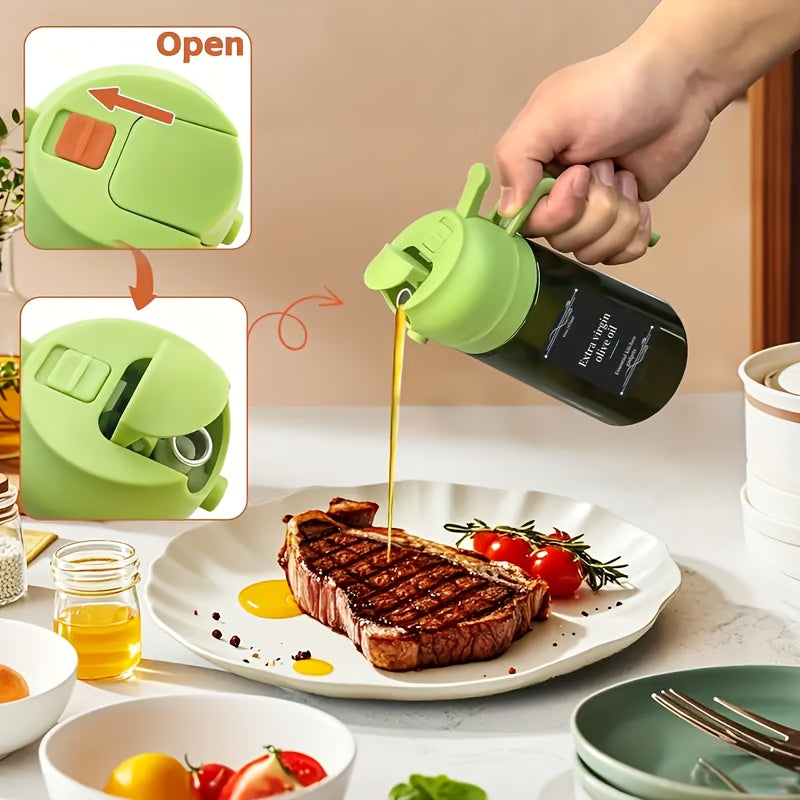 Glass Olive Oil Sprayer and Dispenser Set of 2, 2-in-1 Kitchen Bottles with Listed Automatic Flip Cap for Cooking and BBQ Prep, Random Olive Green or Clear Color