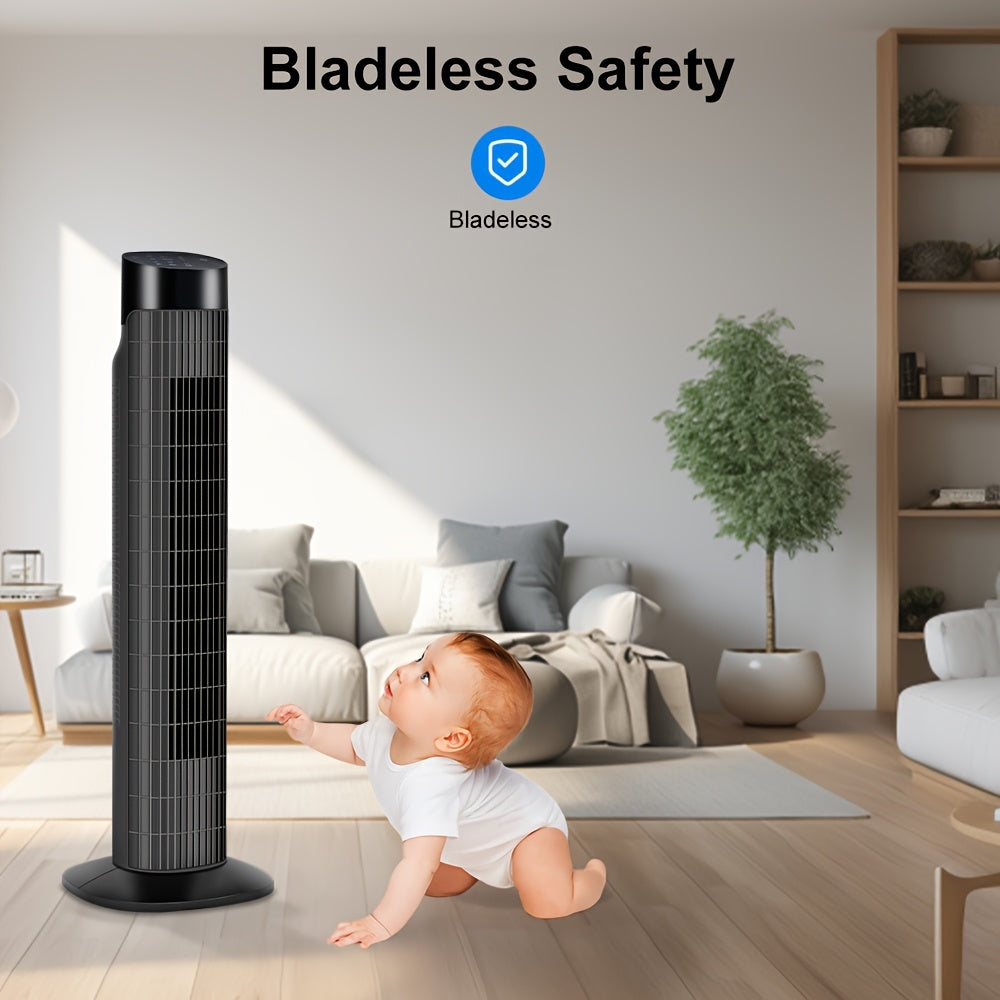 31-Inch Oscillating Tower Fan with Listed Remote Control, Three Speeds and 7.5-Hour Timer, White Option Labels for Bedroom, Living Room and Office Airflow