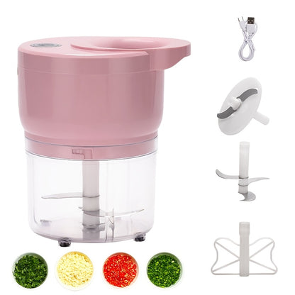 Cordless Mini Garlic Chopper, USB Electric Food Prep Tool with 500ml, 8.45oz Three-Blade and Set Options in White, Green or Pink for Small Kitchen Tasks