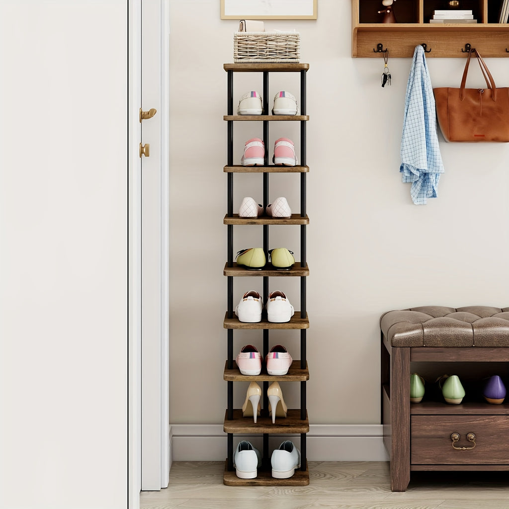9-Tier Vertical Shoe Tower in Black with Narrow Freestanding Design and Removable-Layer Reference for Footwear Storage in Closets, Entryways and Bedrooms