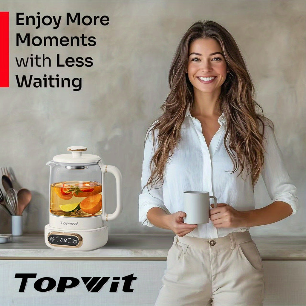 Tea Infuser Electric Kettle by Topwit, 0.8L Glass Tea Maker with Temperature Control, Brewing Programs, 8-Hour Keep Warm and 180-Second Settings Memory