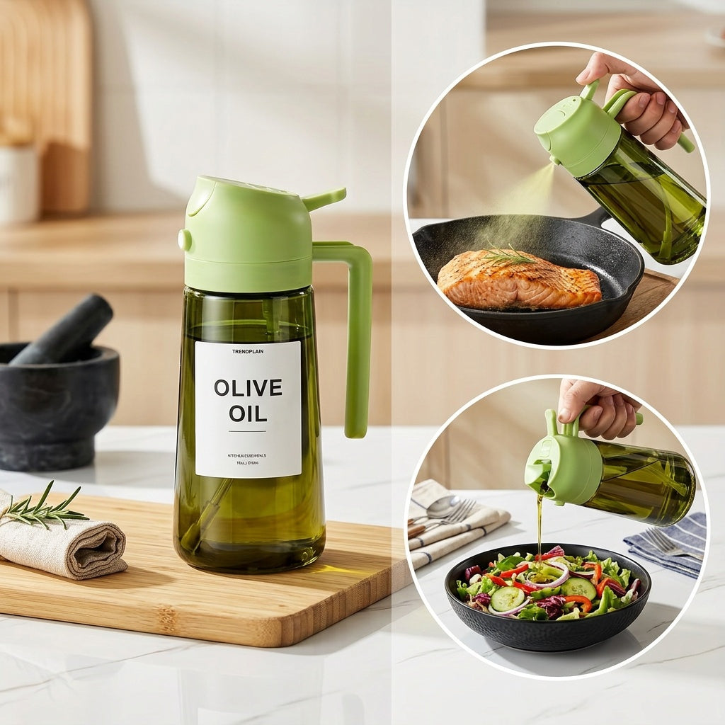 Cooking Oil Spray and Pour Bottle with Listed 16-Ounce Size, Automatic Flip-Top Design and Label Stickers in Five Options for Everyday Kitchen Preparation