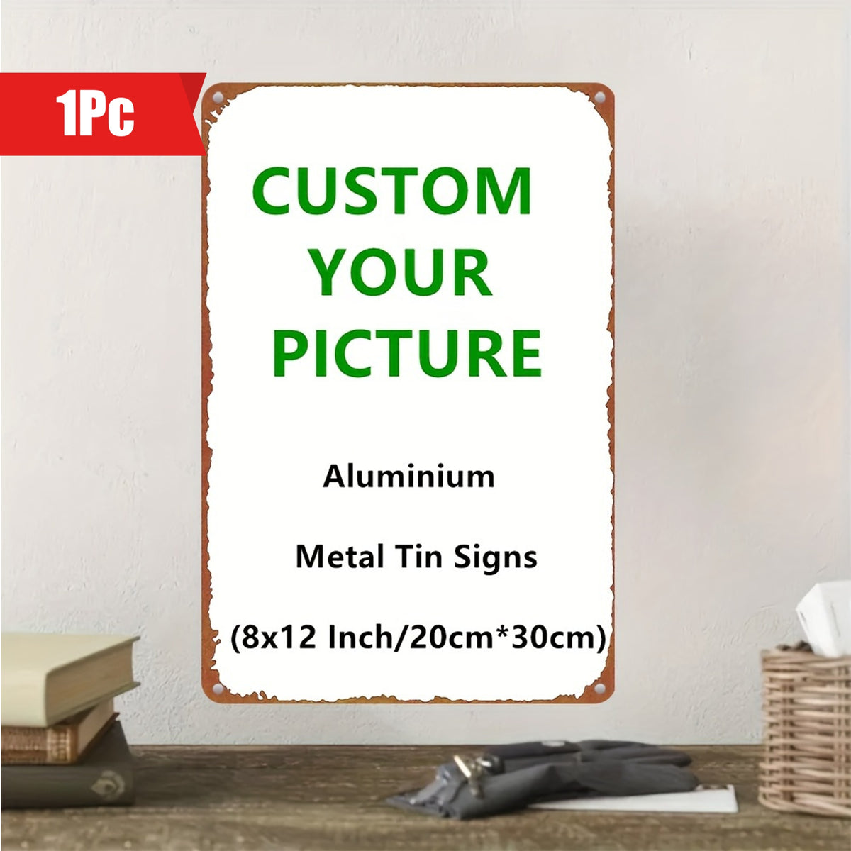 Custom Metal Wall Sign, 12 x 8 Inch Horizontal Tin Plaque with Personalized Text or Pattern Reference for Vintage Home, Garden, Bar and Restaurant Decor