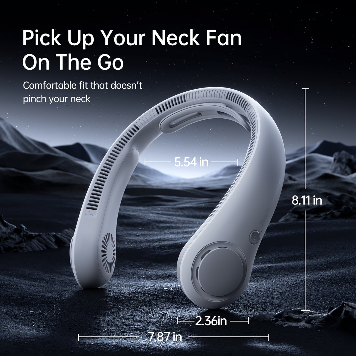 Rechargeable Personal Neck Fan by JISULIFE with Five Listed Speeds and 2500mAh Battery, Hands-Free Bladeless Style in Grey, Black or Blue for Travel and Leisure