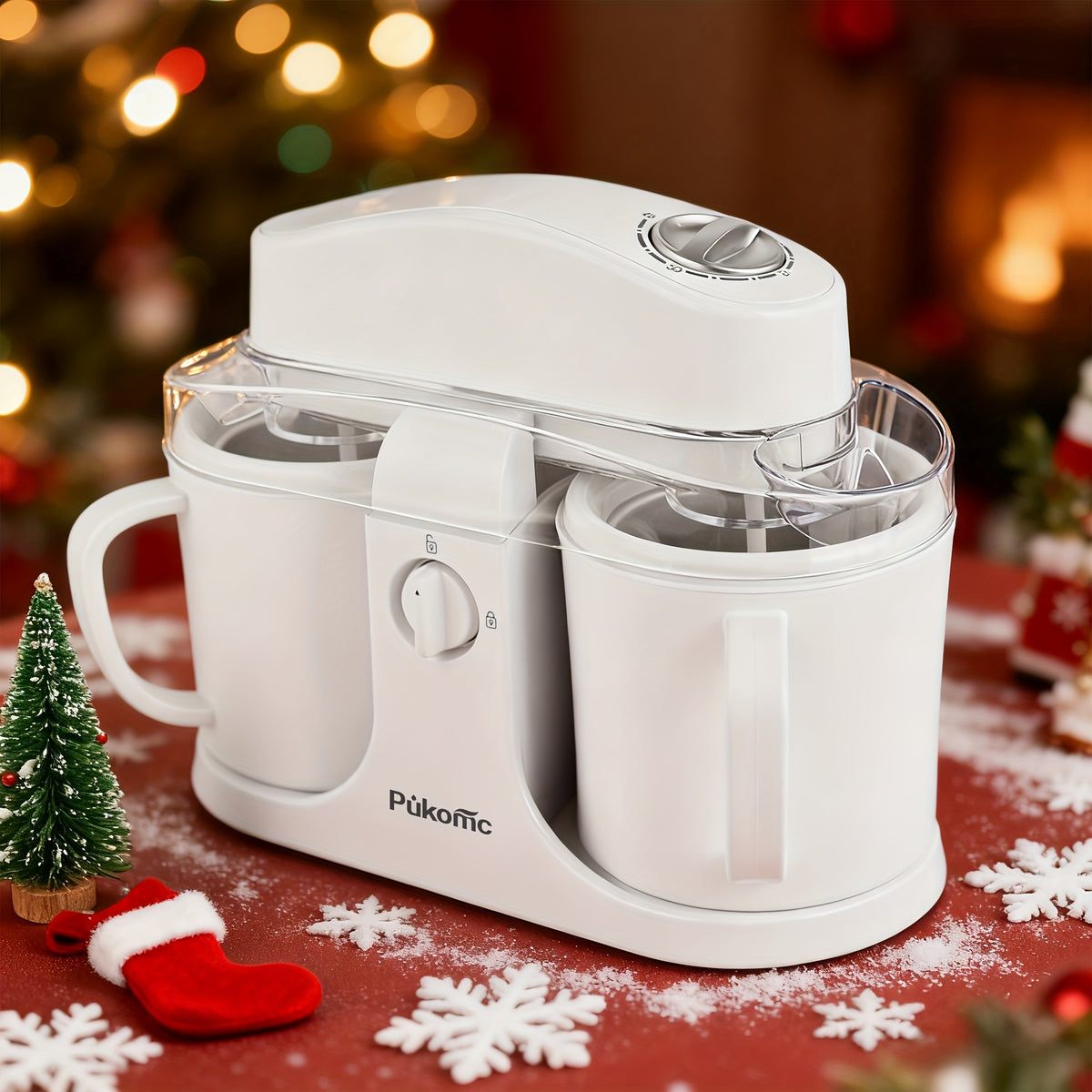 Automatic Ice Cream Maker for Home, Two-Cup Design Makes Two Flavors of Ice Cream, Sorbet and Frozen Yogurt at Once, Healthy Ingredients Control, Easy-Clean Separated Cups, Summer Dessert Machine for Kids Parties and Family