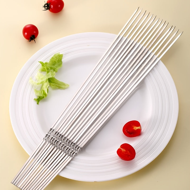 10pcs Reusable Stainless Steel BBQ Skewers - Perfect For Barbecue, Shish Kebab & Camping!