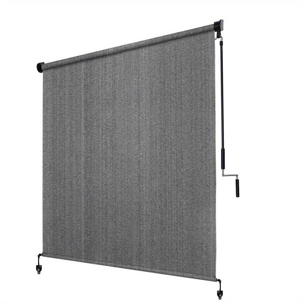Cordless Patio Roller Shade with One-Piece Fabric and Spliced Pole Design for 6ft, 7ft and 8ft Widths, Gray, Mocha or Coffee Brown Outdoor Roll Up Blind Options