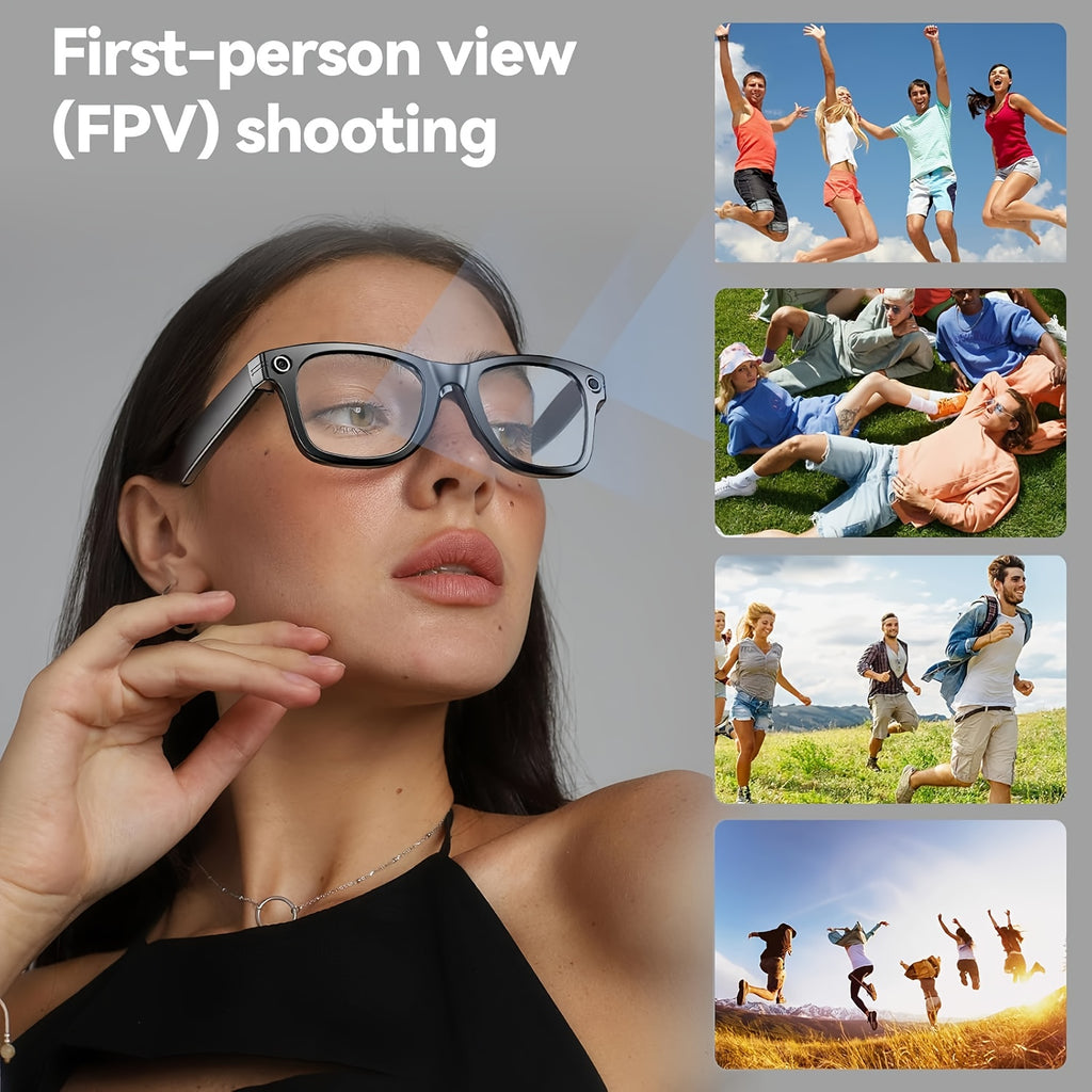 Camera Audio Smart Glasses with Replacement Lenses, Listed AI Translation, Object Recognition, Voice Assistant, Calls and Music for Everyday Wearable Use