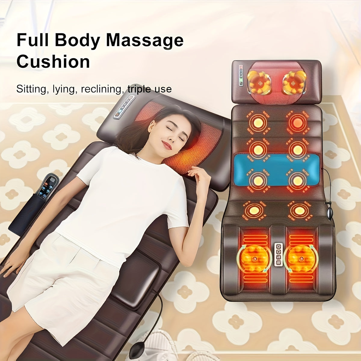 1 Set Of Large Brown Full Body Heating Massagers, 2 Styles Of PU Material, with Neck And Foot Devices And Massage Headrest, Lumbar Pillow, Timer, Comfortable And Wear-resistant, Non-slip Bottom, Easy to Store, Suitable for Home, Office Take A Nap