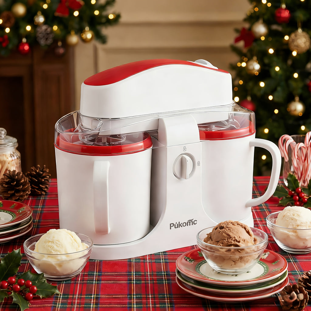 Automatic Ice Cream Maker for Home, Two-Cup Design Makes Two Flavors of Ice Cream, Sorbet and Frozen Yogurt at Once, Healthy Ingredients Control, Easy-Clean Separated Cups, Summer Dessert Machine for Kids Parties and Family
