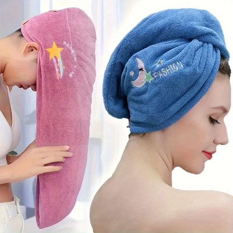Cartoon Embroidered Hair Towel Cap in Pink, Single-Piece 240GSM Coral Fleece Hair Drying Accessory for Women's After-Shower, Travel and At-Home Spa Routines