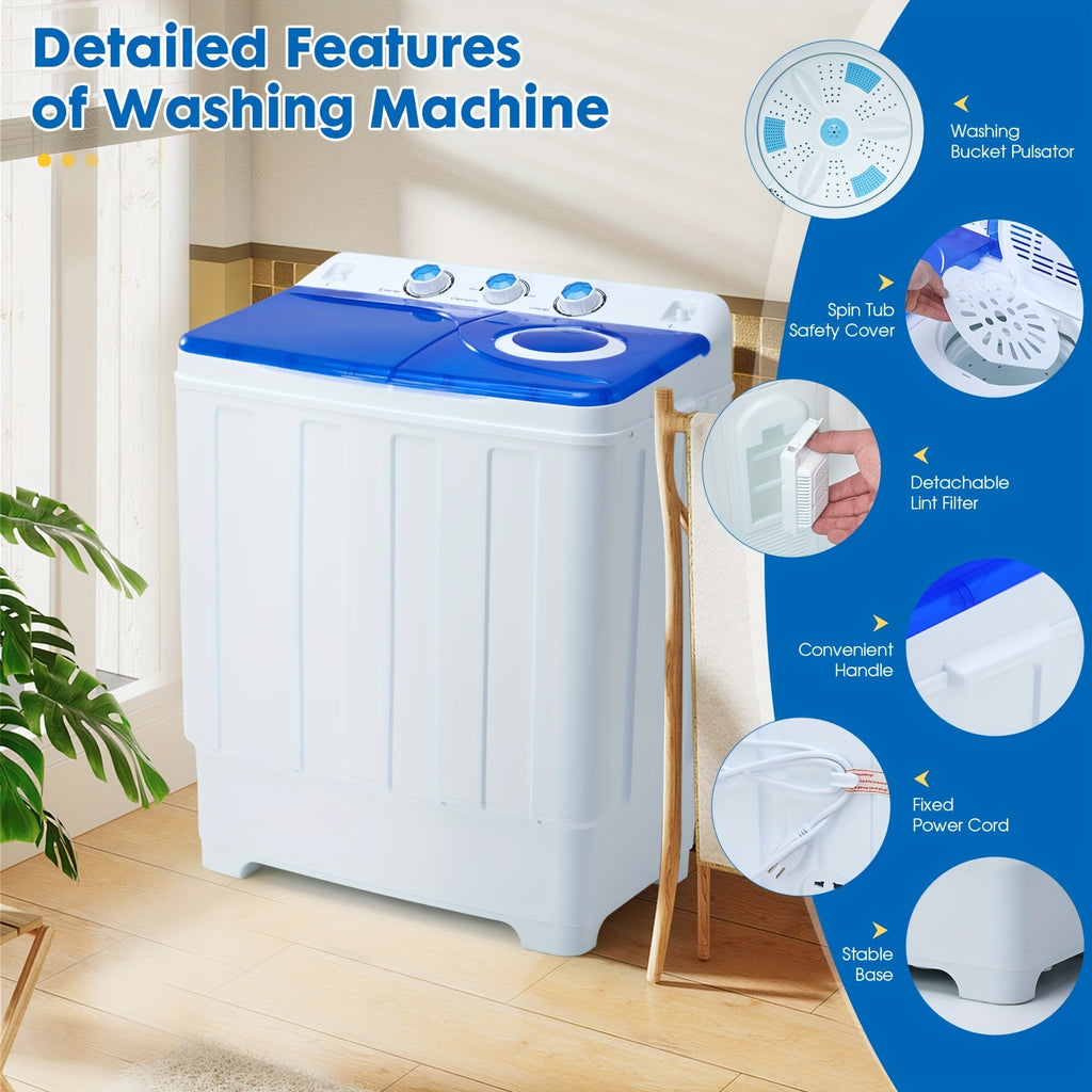 Twin Tub Laundry Washer with Drain Pump, Portable Washing Machine with Listed 18lb Wash and 10lb Spin Capacities for Apartments and Small Spaces