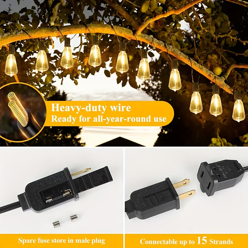 LED Outdoor String Lights, Edison-Style Decorative Bulbs with 2700K Warm Light Labels in 50ft, 100ft or 120ft Options for Patio, Porch and Cafe Displays
