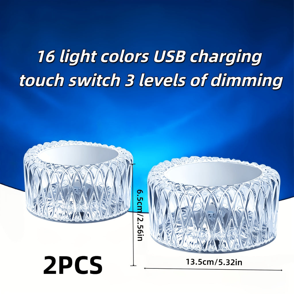 Color Changing Crystal Table Lamps, 2-Pack USB LED Bedside Lights with 16 Colors, Touch Control and 3 Brightness Levels for Bedroom & Party Decor