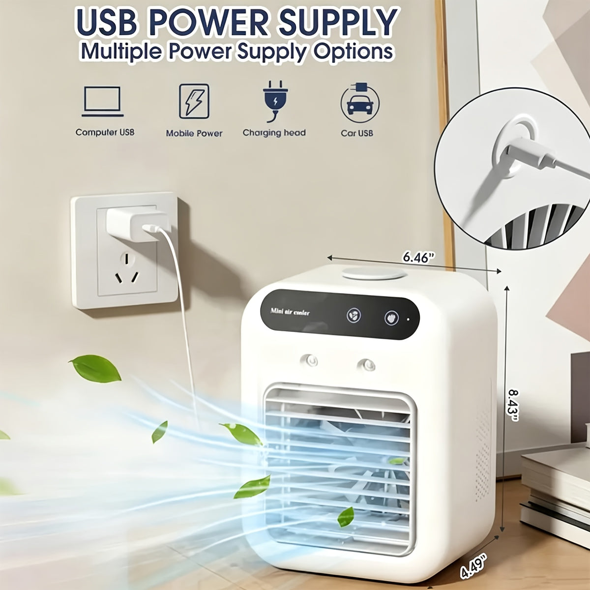 Battery-Powered Desk Fan and Humidifier L7 with Listed 2600mAh Battery and 16.91oz Tank, Portable Personal Airflow for Office, Bedroom and Camping Spaces