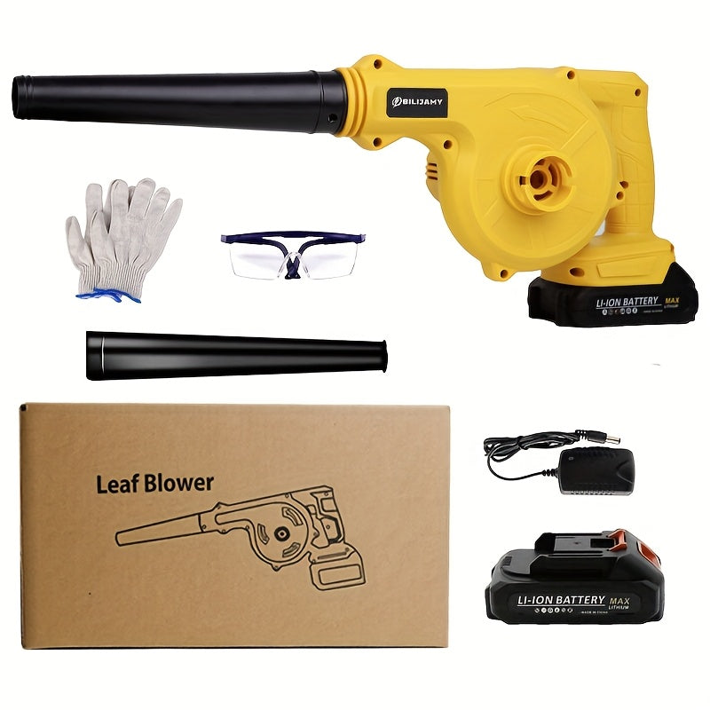 Portable Battery Leaf Blower, Yellow or Black Cordless Handheld Yard Tool with One- or Two-Battery Configurations and Selected Seven-Piece Sets for Leaf Cleanup