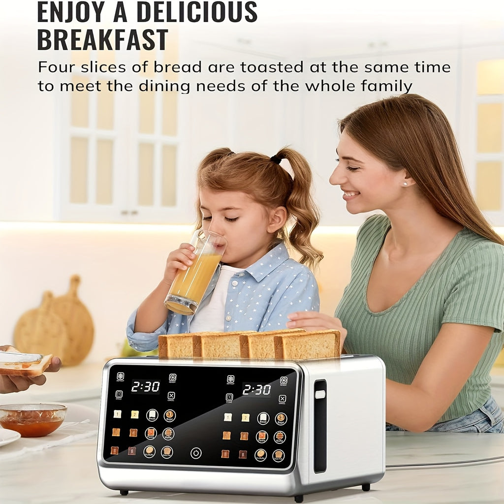 Four-Slice Digital Toaster with Listed Touchscreen, Dual Control Panels, Timer and Single-Slot Toasting, Stainless Steel Option for Bread, Bagels and Waffles