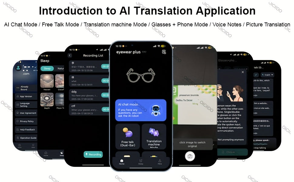 Conference Translation Glasses by OICIIDO, AI Smart Eyewear with 160-Language Recognition, Real-Time Interpretation and Meeting Transcript Summarization
