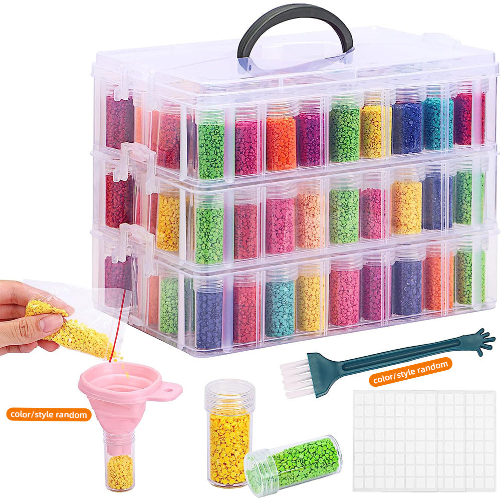 150-Slot Diamond Painting Storage Box by Whonline with Three-Tier Stackable Design, Portable Organizer for Diamond Art Drills, Jewelry Beads and Home Craft Supplies