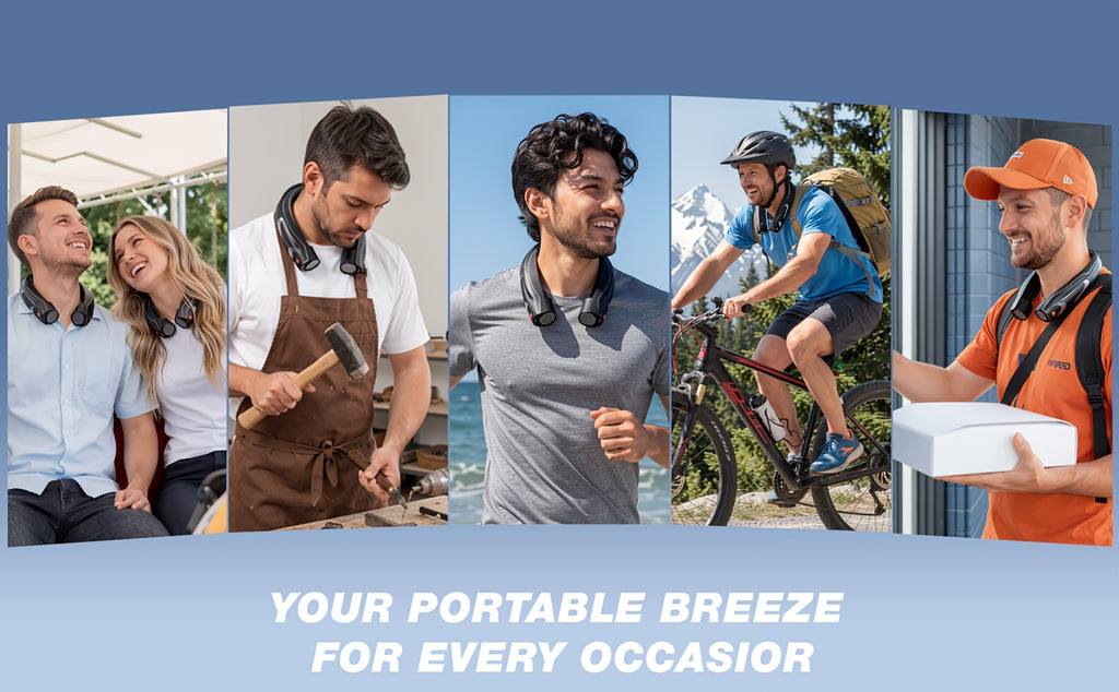 Black Portable Neck Fan with Six Adjustable Speeds and USB Rechargeable Design, Hands-Free Wearable Personal Airflow for Outdoor Travel, Office and Leisure