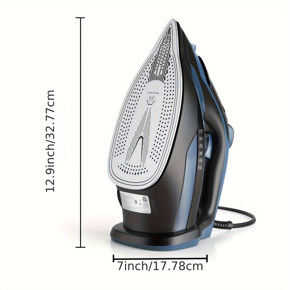Steam Iron for Clothes 1700W in Blue with Ceramic-Coated Soleplate, Adjustable Thermostat, Self-Cleaning and Automatic Shut-Off for Home Garment Care