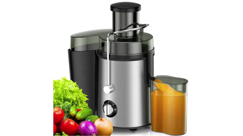 Multifunction Juice Extractor in Black with 3-Inch Feed Opening, Three Speed Settings, One-Touch Operation and Detachable Parts for Fruit and Vegetable Preparation