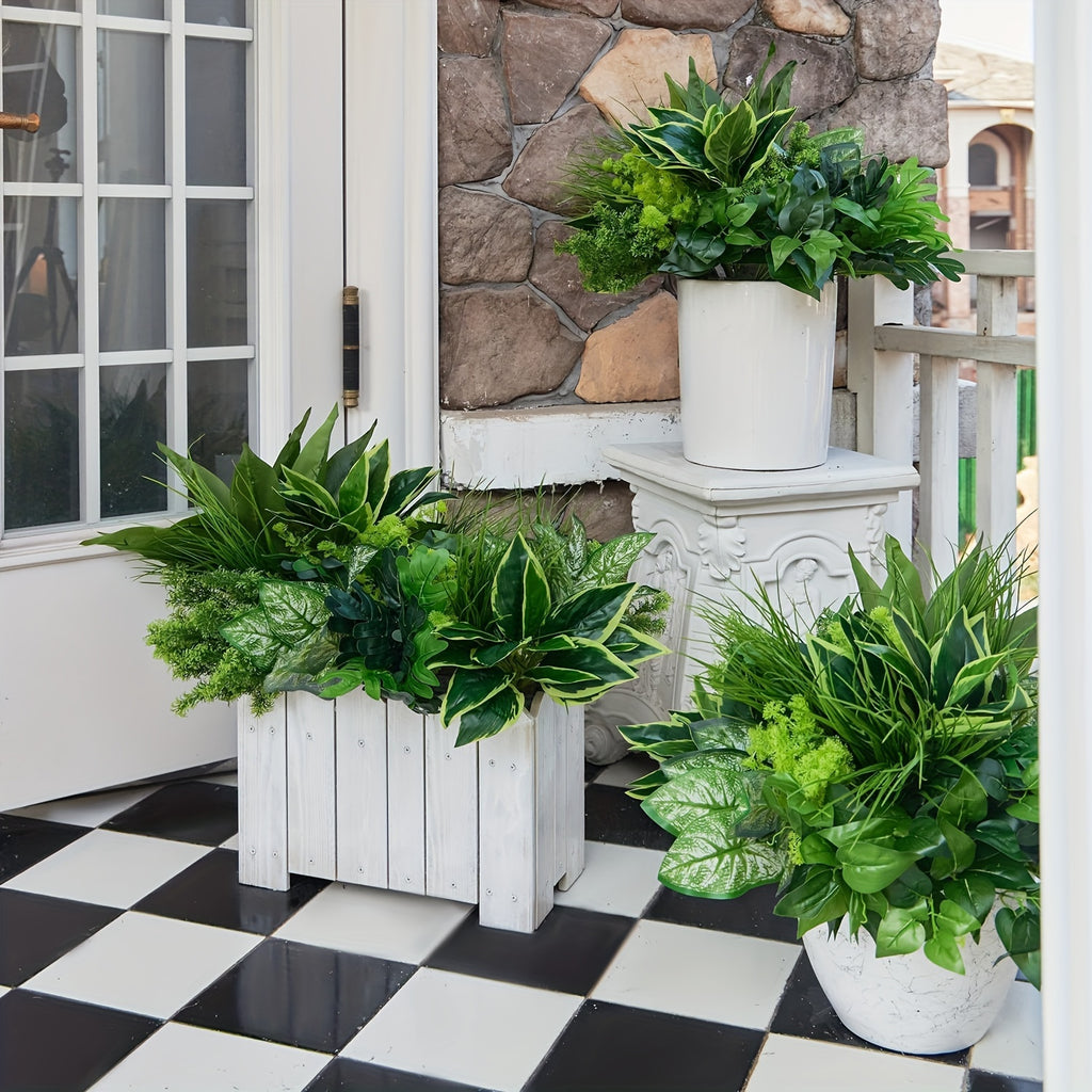 Artificial Boxwood Stems with Green Plastic Foliage, 18-Piece Faux Greenery Set for Window Box Displays, Porch Planters, Wedding Arrangements and Farmhouse Decor