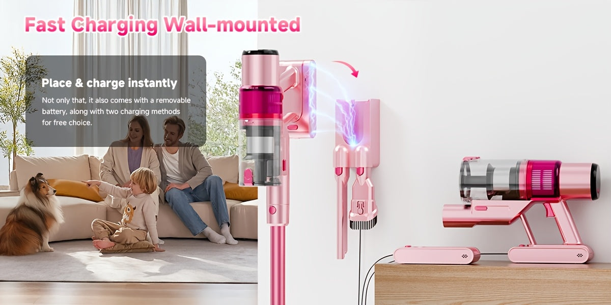 LED Display Cordless Vacuum Cleaner with Anti-Tangle Floor Brush and Detachable Rechargeable Battery for Carpet, Pet Hair, Tile and Hardwood Floors