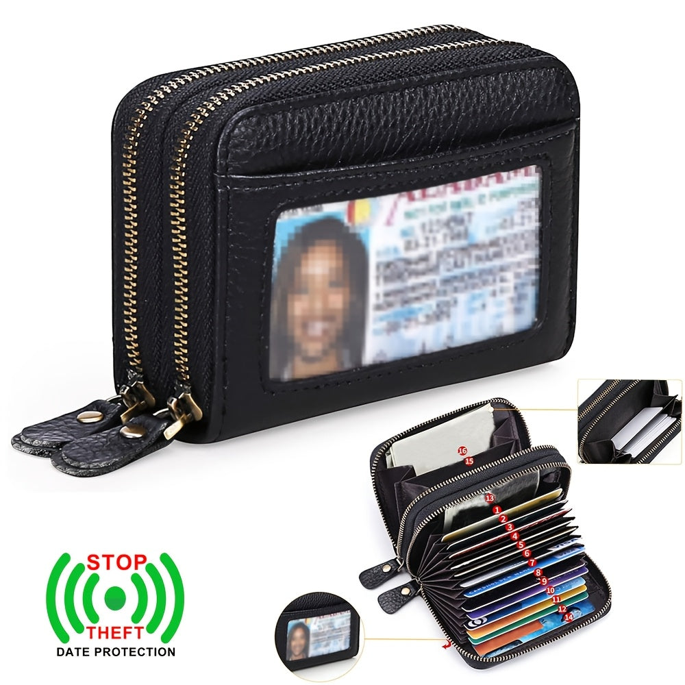 12-Card Slot Women's Wallet with Coin Pockets and Cash Compartments, Classic Purse with Listed RFID Blocking in Black, Coffee Brown, Blue, Red or Burgundy