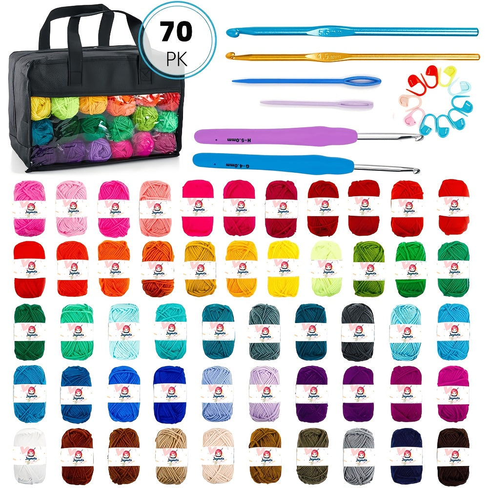 Acrylic Yarn Crochet Kit with Listed Hooks, Knitting Needles, Locking Stitch Markers and Transparent-Side Storage Bag for Beginner Practice and DIY Crafts