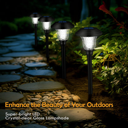 Glass Solar Pathway Lights 8-Pack with Stainless Steel Material Reference and Automatic On-Off, Brown or Black Options for Garden, Patio and Walkway Decor