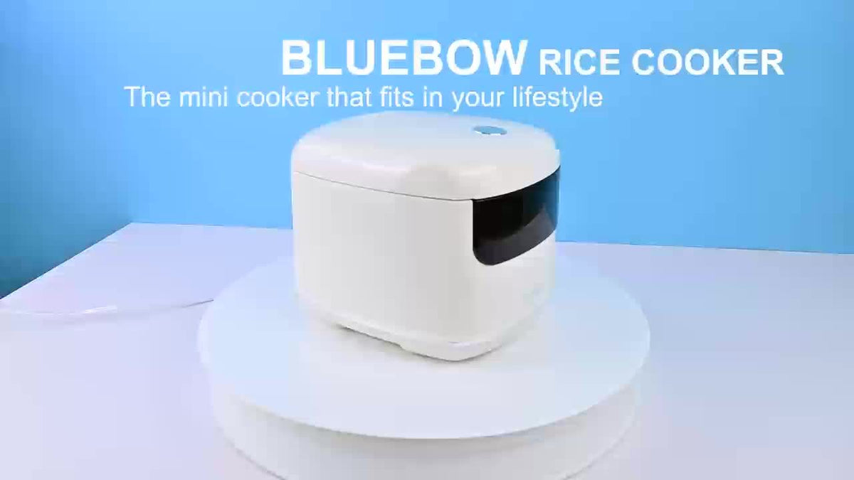 White LCD Rice Cooker by Bluebow with Listed 2L Capacity, Ten Menu Options, Nonstick Aluminum Inner Pot, Automatic Keep Warm and 24-Hour Delay for Small Households