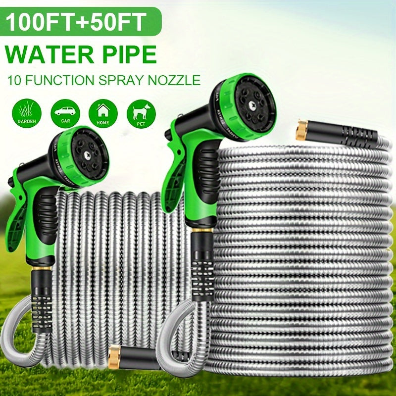Flexible Garden Watering Hose with 25ft to 150ft Length Labels, Orange or Black Green and Selected Nozzle or Accessory Options for Lawn Care and Car Rinsing