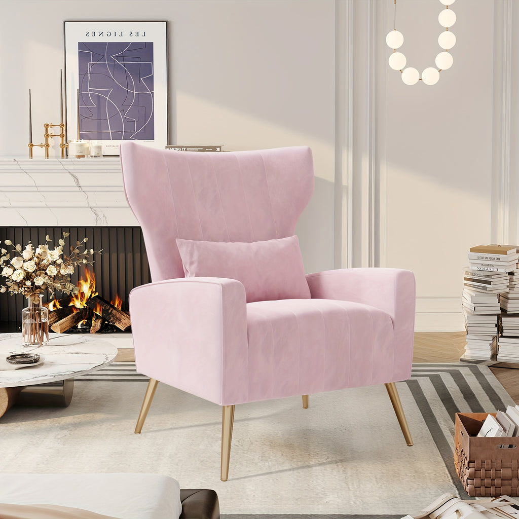 Velvet Accent Armchair with Metal Legs and Spring Support, Sponge-Filled Mid-Century Modern Reading Chair for Living Room and Cozy Seating Corners