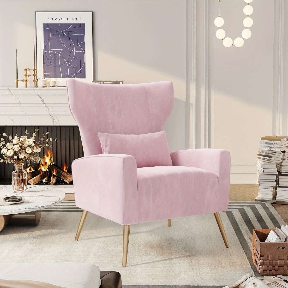 Velvet Accent Armchair with Metal Legs and Spring Support, Sponge-Filled Mid-Century Modern Reading Chair for Living Room and Cozy Seating Corners