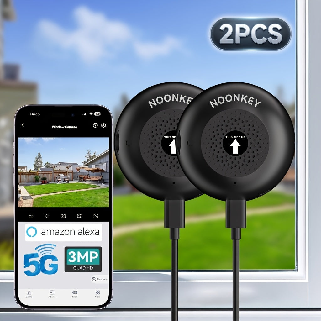 Peel-and-Stick Window Camera Two-Pack with Listed 3MP Imaging, Dual-Band WiFi, Color Night Vision, Detection Alerts and SD or Cloud Recording for Indoor Monitoring