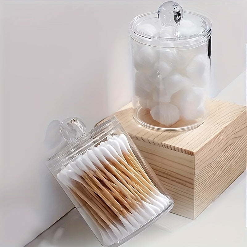 Transparent Swab Storage Holder, Clear Bathroom Canister for Makeup Swabs and Compatible Small Vanity Supplies with Toothpick Storage Reference for Home Organization