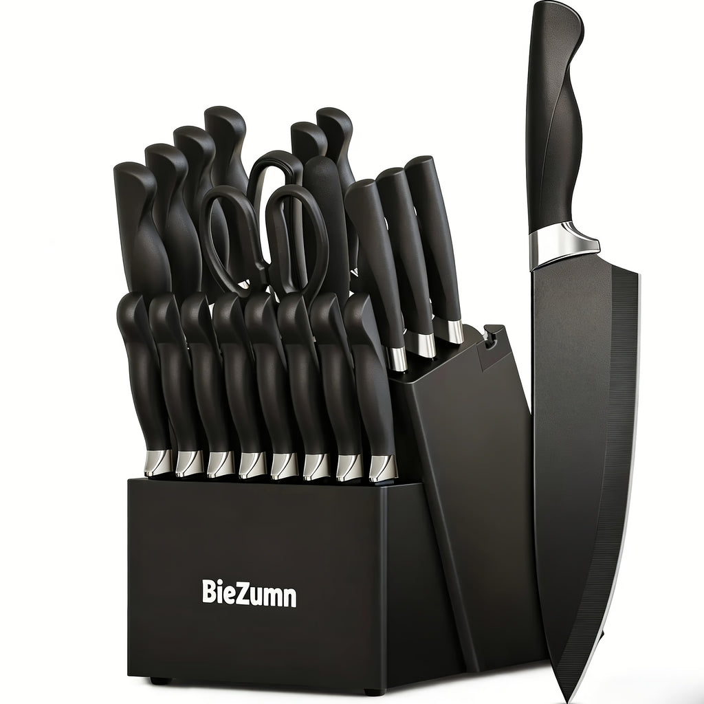 Black Cooking Knife Set with Fruit Knife Small Set or Stainless Steel Kitchen Large Set Options for Slicing, Dicing and Everyday Home Meal Preparation