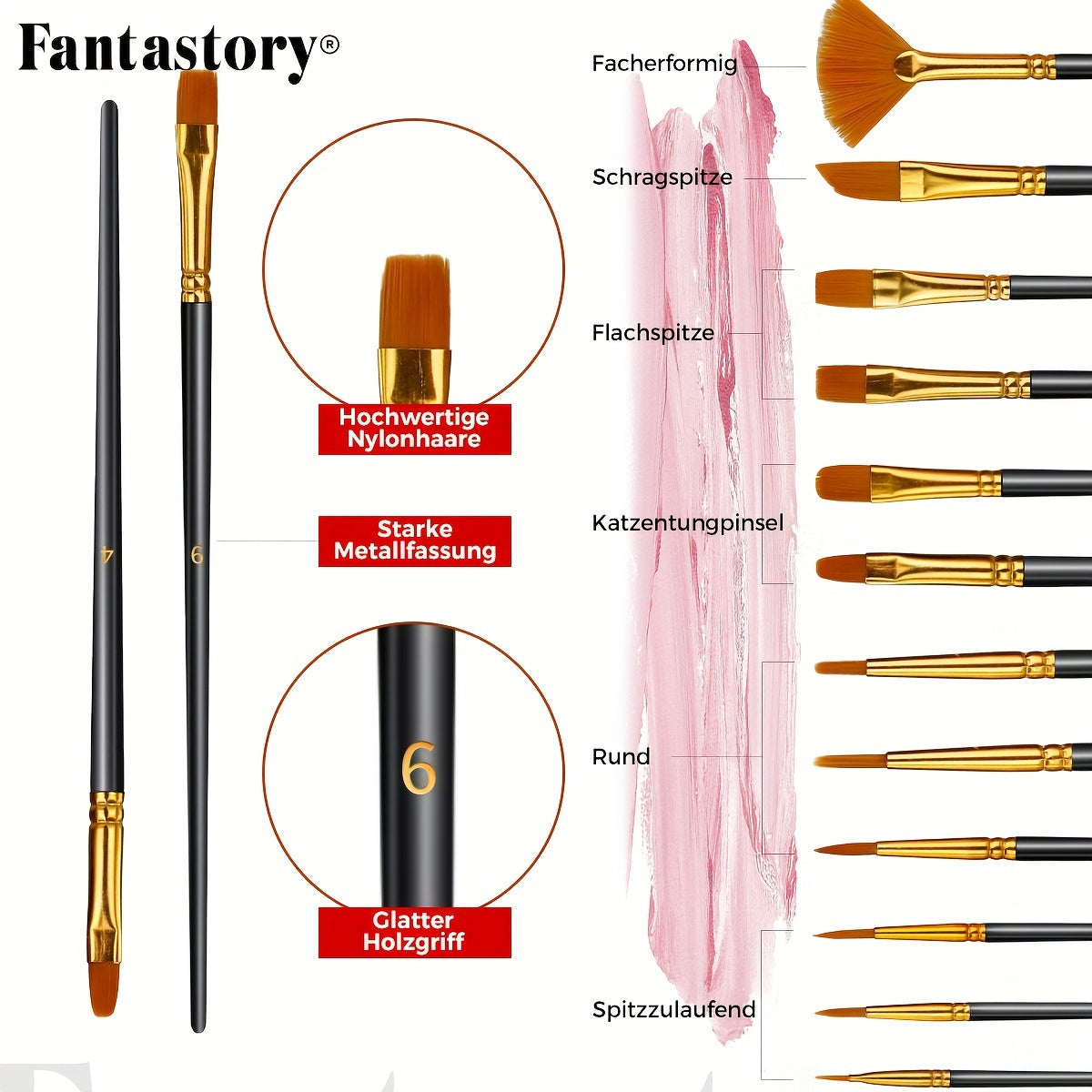 Thick Acrylic Paint Set by Fantastory, 24 Vibrant Colors in Listed 2oz/60ml Sizes with 12 Brushes for Canvas, Wood, Rock, Glass and Ceramic Craft Projects