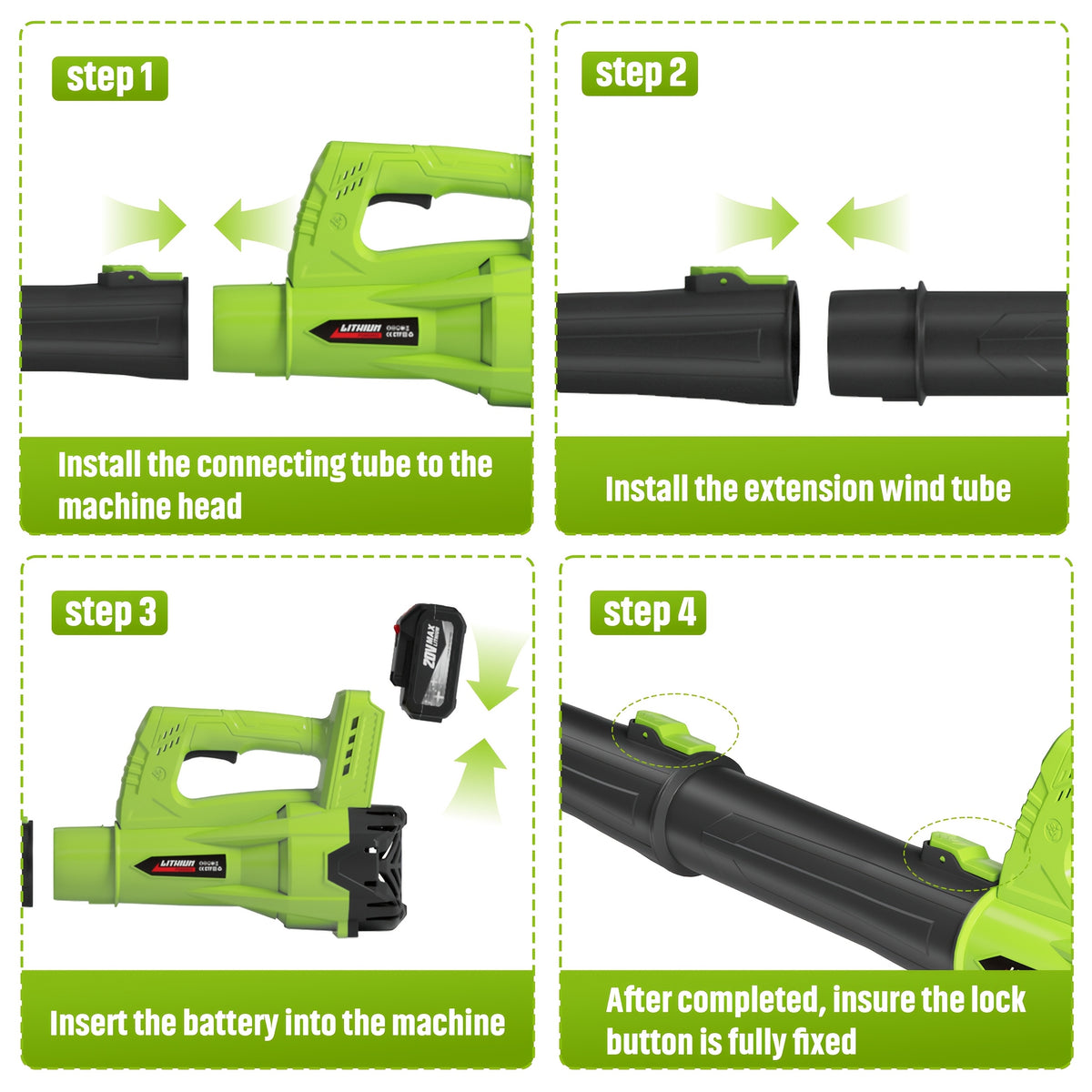 Extension Nozzle Leaf Blower with Non-Slip Handle, Green 4000mAh or Yellow 2000mAh One- and Two-Battery Options for Outdoor Leaf Cleanup and Yard Maintenance