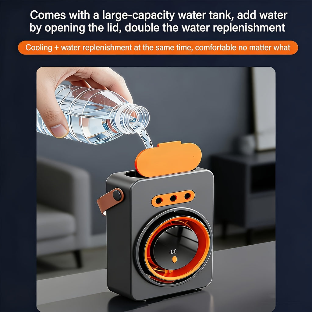 Portable Humidifier Fan in Off White with Handle, Listed USB Type-C Connection and Two-in-One Airflow and Moisture Functions for Home or Office Desks
