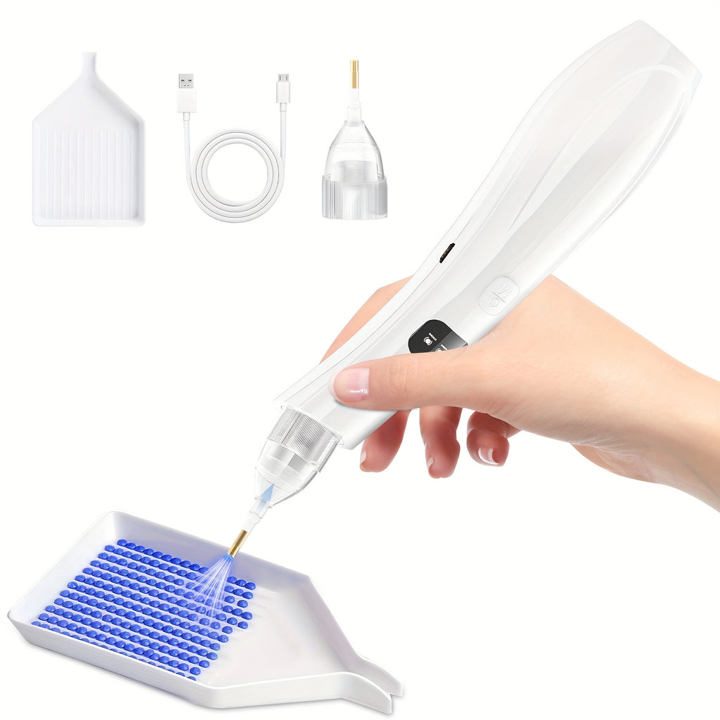 Diamond Art Electric Dotting Pen with Listed Storage Tray and Ergonomic Handle, Purple or White Two-Piece Upgrade Options for DIY Diamond Painting