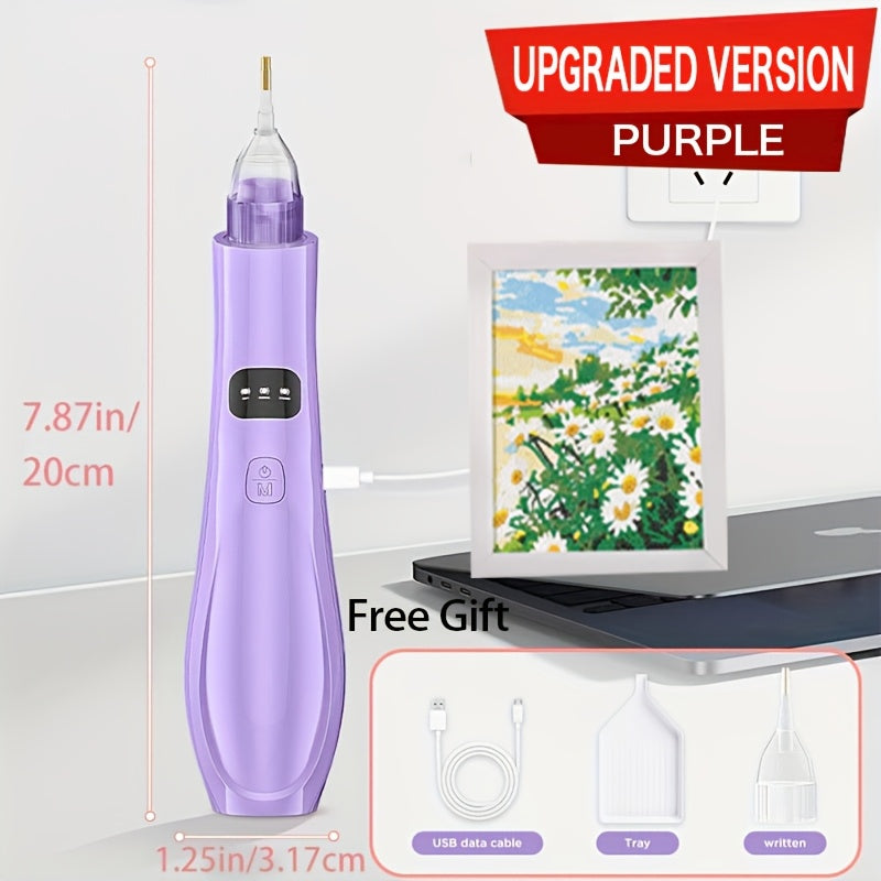 Diamond Art Electric Dotting Pen with Listed Storage Tray and Ergonomic Handle, Purple or White Two-Piece Upgrade Options for DIY Diamond Painting