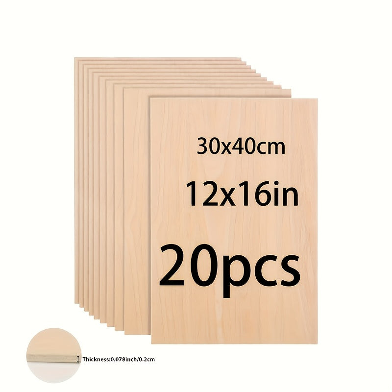 Unfinished Craft Wood Sheets 12 x 16 Inches, Listed Laminated Smooth-Surface Boards in 20 or 40 Piece Packs for Painting, Artwork and DIY Decoration Projects
