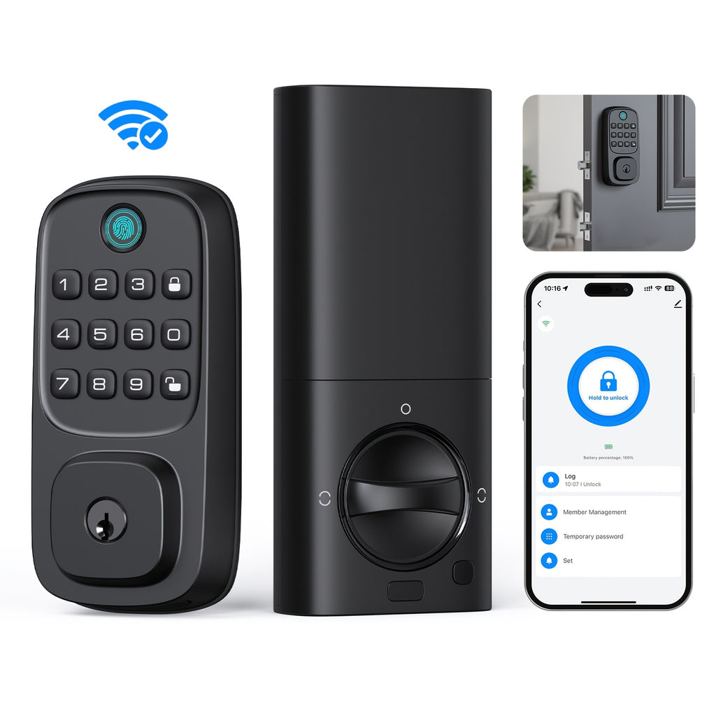 Fingerprint Keyless Entry Door Lock, Zinc Alloy Keypad Deadbolt with Listed 100 Codes, App Control and Two Keys, WiFi or Silver Handle Package Options