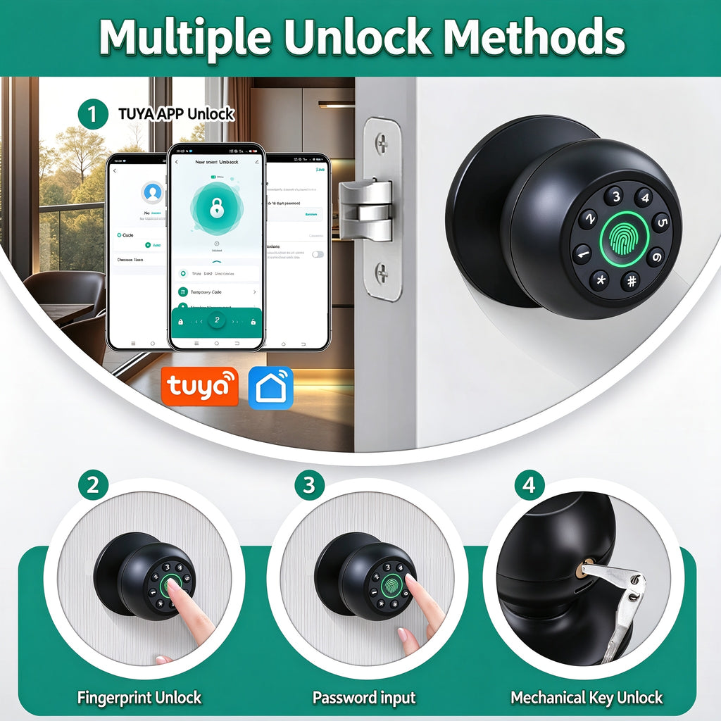 Aluminum Alloy Smart Door Lock with Listed App Key Access, Battery-Powered Wireless Design and Polished Finish, Black or Without Fingerprint Model Options