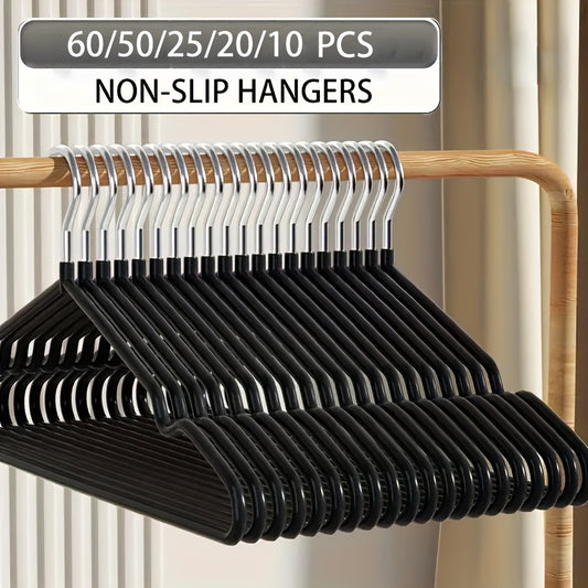 Black Non-Slip Clothes Hangers in Metal and PVC, Listed 15.75 x 7.87 Inch Size with 10, 20, 25, 50 or 60-Piece Pack Options for Closet and Bedroom Organization