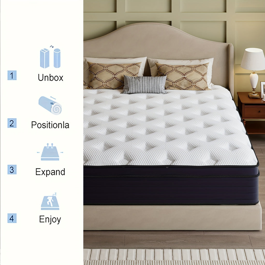 Spring and Foam Mattress with Listed Reinforced Edges and Firm Support, Twin to King Size Labels and 8, 10, 12 or 14-Inch Thickness Options for Home Bedrooms